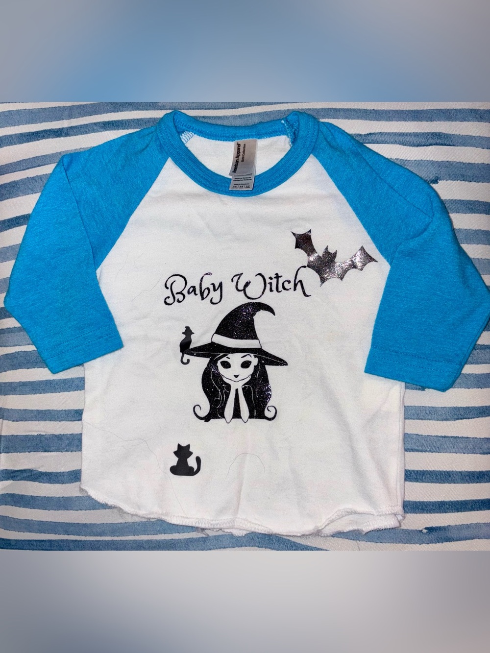 American Apparel Baby Witch Raglan Tee - White & Blue